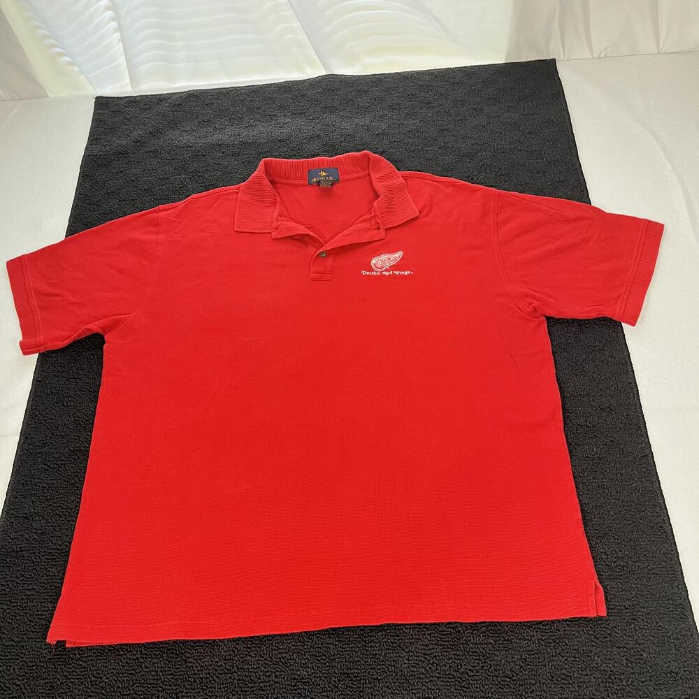 Detroit Red Wings Shirt Mens XL Red NHL Hockey Polo Cotton Embroidered Antigua